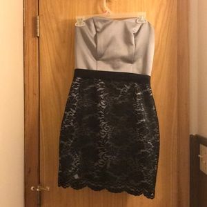 Strapless grey with black lace bridesmaid dress